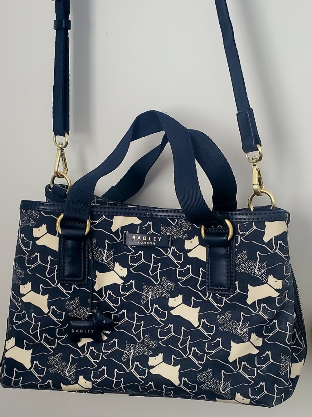Radley London Multiway Crossbody Navy/White Scottie Dog Pattern